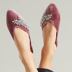 NWOB Birdies The Swan Velvet Mules Size 7.5 Crystal Jeweled Raspberry Slip On